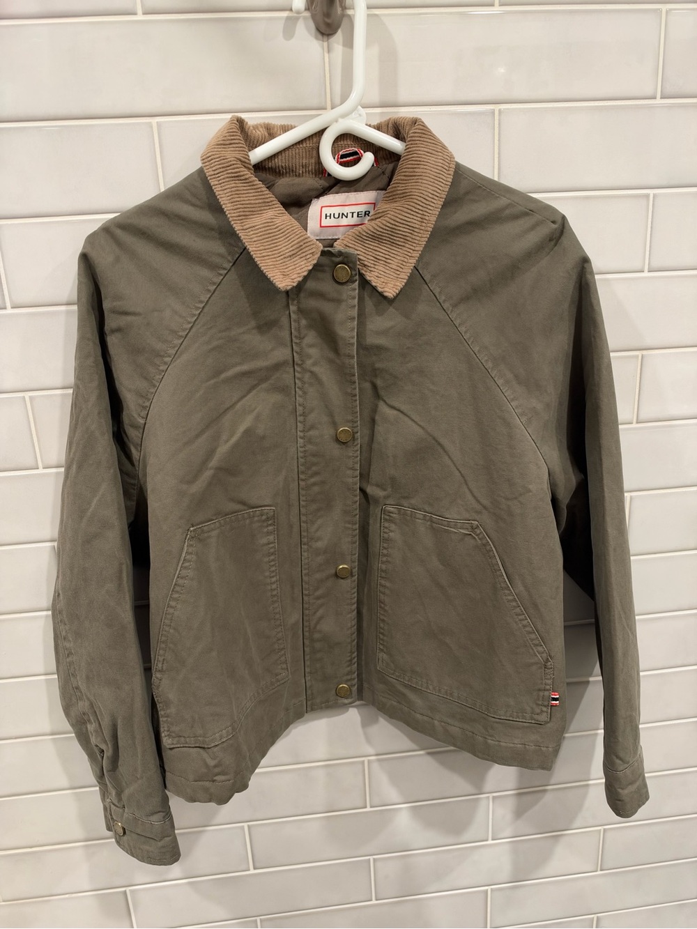 Hunter Olive Green Utility Jacket with Tan Cord Collar